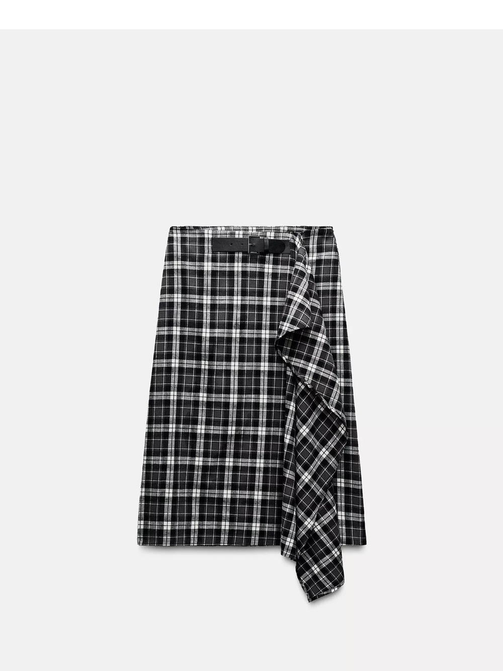 Zara Black & White Plaid Asymmetrical Wrap Skirt